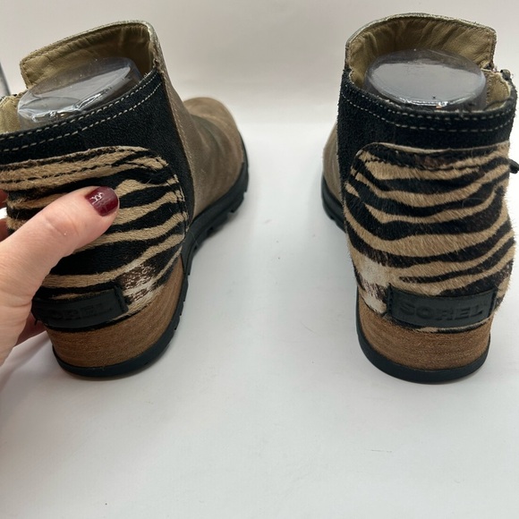 Sorel Major Low Ankle Boots Booties Shoes Womens SZ 7.5 Beige Suede Fur Leather - Picture 8 of 11